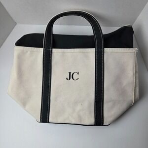 L.L. Bean Boat And Tote Zip Top Ivory Black Zipper Canvas LL Personalized